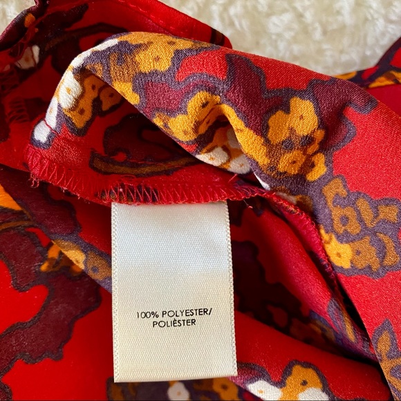 Ann Taylor Red Floral Floral‎ Mock Neck Printed Long Sleeve Blouse Top Small - Picture 10 of 11